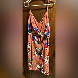 Express Floral Surplice Wrap Knot Dress